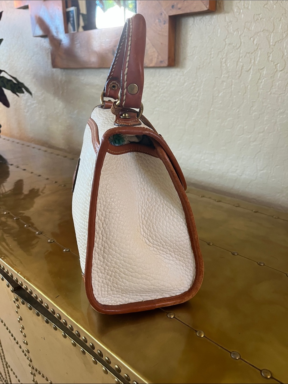 Dooney & Bourke Top-Handle White and Brown Leather Satchel Handbag - Picture 5 of 8